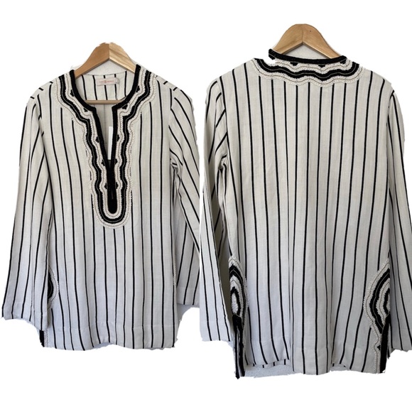NEW Tory Burch Long Sleeve Stripe Tunic Top Size 2 Rayon Slub Stripe Tunic $348 - Picture 6 of 9